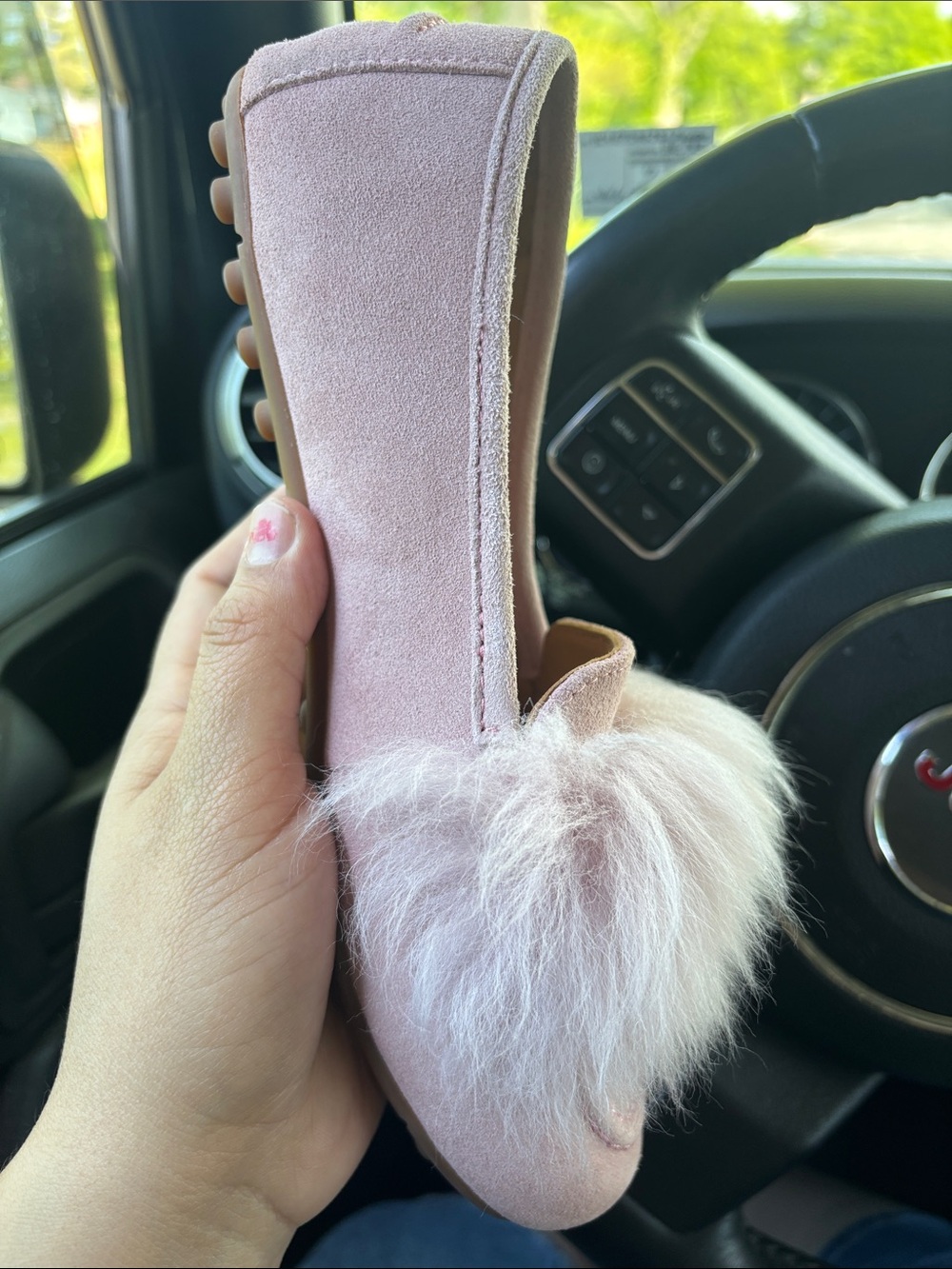 UGG Pink Suede Slip-On Loafer with Plush Fur - Picture 3 of 9